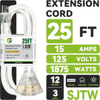 EP 25FT 12 Gauge Heavy Duty Extension Cord, 15A 125V 1875W, 3 Outlet - Image 2