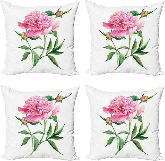Ambesonne Watercolor Flower Throw Pillow Cushion Case Pack of 4, Vintage Peony by Ambesonne