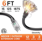 6 ft 12 Gauge 3 Outlet Extension Cord Splitter - Image 2