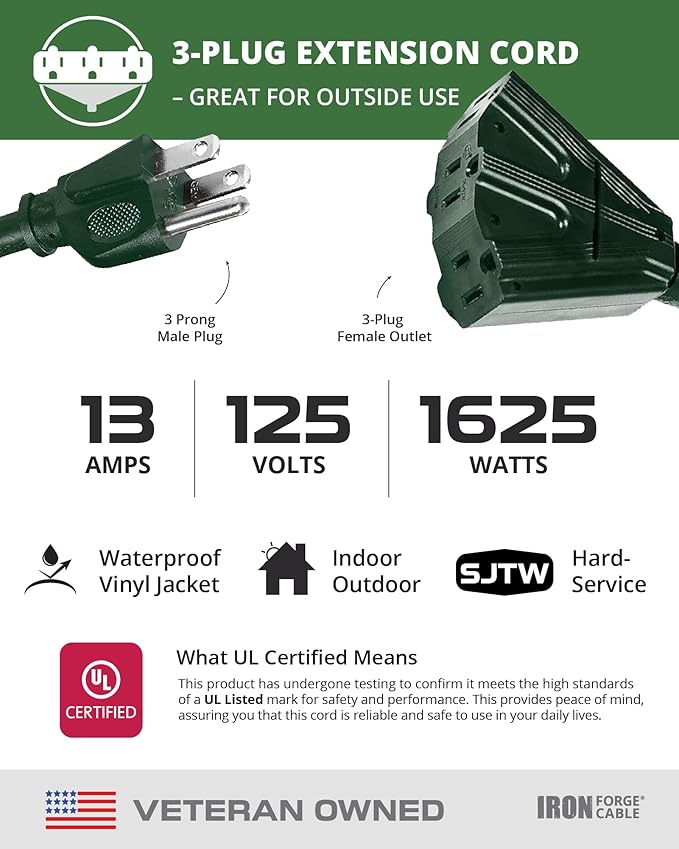 Iron Forge Cable 2 Pack 25ft Green Outdoor Extension Cord - Image 3