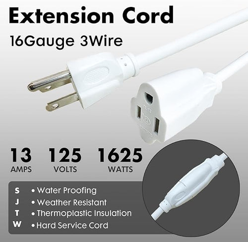 12ft White Outdoor Extension Cord Waterproof, UL Listed, 16/3 SJTW Heavy Duty 3 - Image 2