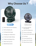 Camping Fan with Remote Control - 12000mAh Rechargeable Battery Powered Fan - Image 6