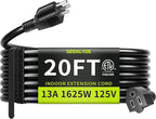 16/3 Black 20 FT Extension Cord, Indoor Extension Cord by Seeklyze