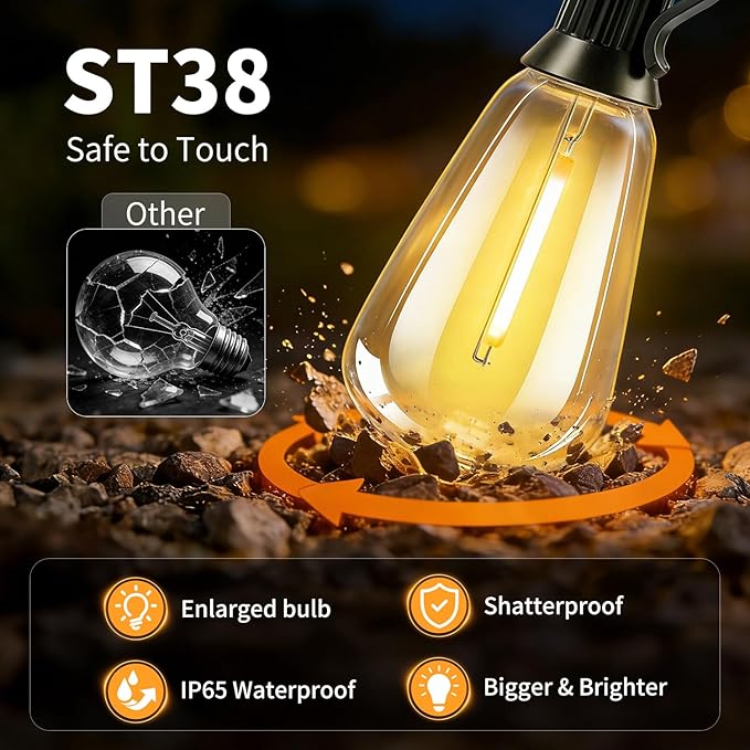 Solar Lights Outdoor Waterproof: ST38 100FT 30M Shatterproof Bulbs Patio Lights - Image 6