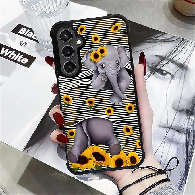for Samsung Galaxy S23 FE Case, Cute Little Elephant Sunflower White Line Art - Image 6