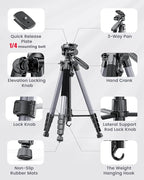 CAMBOFOTO 74″ Aluminum Camera Tripod – Heavy‐Duty Professional Tripod Stand - Image 6