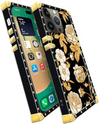 Compatible with iPhone 14 Pro Max Case, Blooming Rose Golden Flower Luxury - Image 3