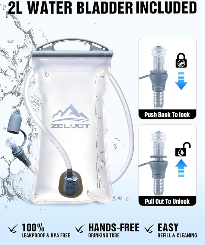 Zelvot Running Vest with 2L Water Bladder, 12L Hydration Backpack with Gear - Image 8
