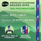 TECEUM Rope – 150 Feet x 1/4 Inch – Patriot Mix – Strong All-Purpose Utility - Image 2