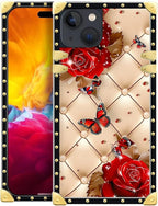 Compatible with iPhone 15 Case, Shining Red Rose Butterfly Leather Background by Unknown