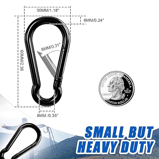 Small Carabiner Clip Hook, 2.36 inch 50 pcs Black Heavy Duty Spring Snap Hook - Image 3