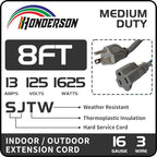 Indoor Outdoor Extension Cord Weatherproof, UL Certified, 16 Gauge 8FT Grey 3 - Image 2