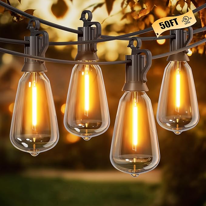 Brightown Outdoor String Lights, 50FT 25+2 LED ST38 LED Patio Lights by Brightown