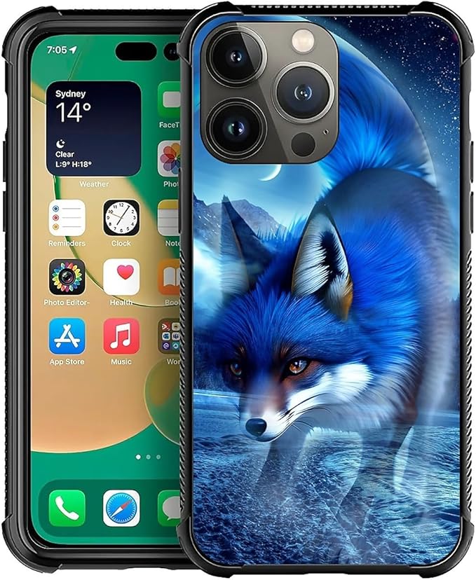 for iPhone 14 Pro Max Case, Snowy Mountain Fox Lake Pattern Graphic Design Girl by FKBRCL4U