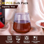 Lueumxc 40 Pack Plastic Ribbed Wine Glasses, 14Oz Origami Disposable Wine - Image 2
