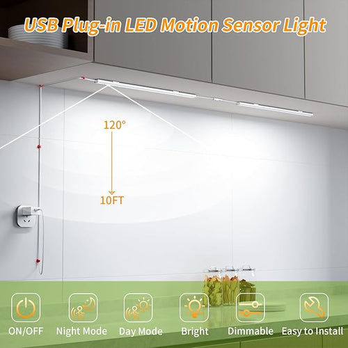 14" Slim USB Plug-in LED Motion Sensor Light Indoor, Bright & Dimmable Under - Image 2