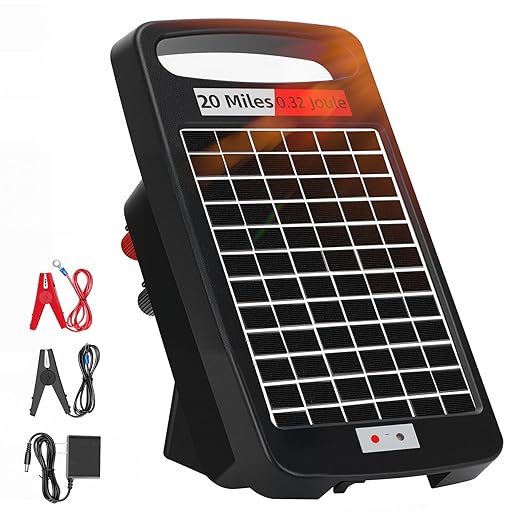 20 Miles Solar Powered Electric Fence Charger – 0.32J Output, 24/7 Day/Night by Unknown