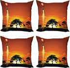 Ambesonne Elephant Throw Pillow Cushion Case Pack of 4, Woman and Wild Landscape by Ambesonne