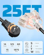 DEWENWILS 360° Rotating Flat Plug Outdoor Extension Cord 25FT, 14/3 SJTW Heavy - Image 2