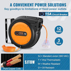 VEVOR Retractable Extension Cord Reel, 65 FT, Heavy Duty 12AWG/3C SJTOW Power - Image 3