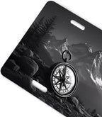Mountain Compass License Plate Black White Adventure Design - Image 5