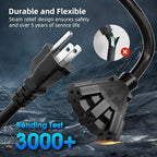 15 FT 3 Outlet Outdoor Extension Cord Waterproof, 16/3 SJTW Black Extension Cord - Image 2