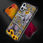 for iPhone 16 Case, Cute Little Elephant Sunflower White Line Art Pattern - Image 4