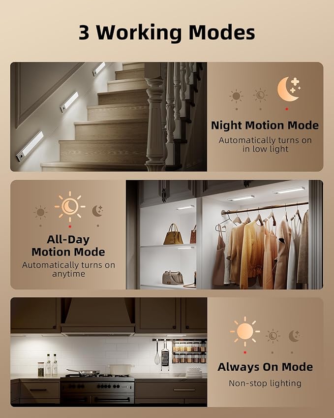 EZVALO 5-Pack Under Cabinet Lighting, 2400mAh Rechargeable Motion Sensor Light - Image 8