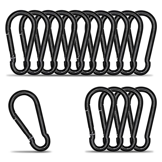 Carabiner Clip Hook, 3.15 inch 15 pcs Black Heavy Duty Spring Snap Hook Key by KINLINK