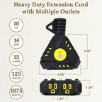 10FT 14 Gauge Outdoor Extension Cord 6-Outlet 14/3 SJTW Heavy Duty Extension - Image 2