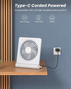 Koonie USB Fan, Strong Wind Quiet Small Desk Fan 220° Tilt Folding 3 Speeds - Image 4