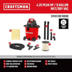 CRAFTSMAN CMXEVBE18690 9 Gallon 4.25 Peak HP Wet Dry Vac, Portable Shop Vacuum - Image 3