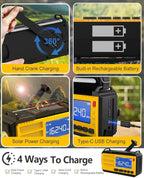 10000mAh Emergency Hand Crank Radio, AM/FM/NOAA Weather Alert, Solar Powered - Image 4