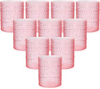 YOUBET 24PCS Plastic Drinking Glasses - 14OZ Pink Hobnail Drinkware Glasses - by YOUBET