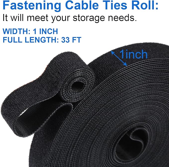 OneLeaf Hook and Loop Roll Reusable Fastening Cable Ties, 33ft x 1inch Black - Image 3