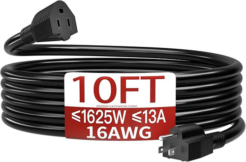 16/3 Short Extension Cord 10 FT, Indoor 3 Prong Power Cable, Suitable by Skrizcable