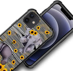 for iPhone 11 Case, Cute Little Elephant Sunflower White Line Art Pattern - Image 5