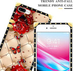 Compatible with iPhone 8 7 SE Case, Shining Red Rose Butterfly Leather - Image 4
