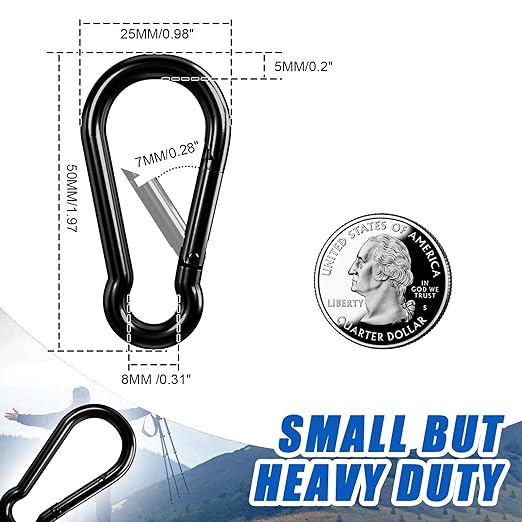 Small Carabiner Clip Hook, 1.97 inch 50 pcs Black Heavy Duty Spring Snap Hook - Image 3