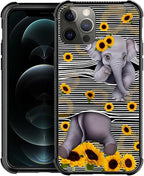 for iPhone 11 Pro Max Case, Cute Little Elephant Sunflower White Line Art by FKBRCL4U