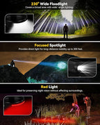 Headlamps Rechargeable with Red Light 2 Pack, Wide Beam Running LED Head Lamp - Image 2