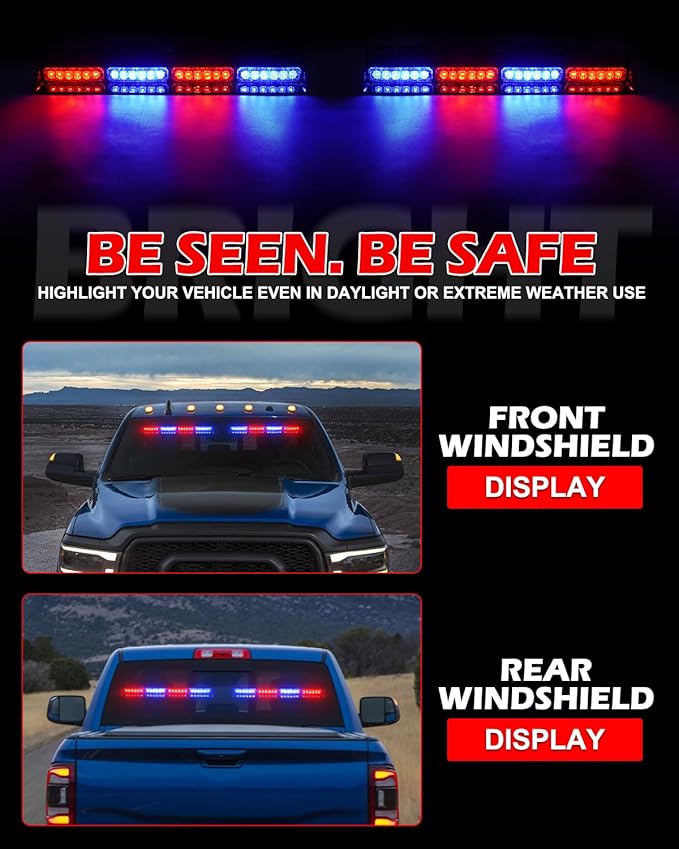 HLauto 604N Emergency Dash Strobe Lights: 2x16.8 inch Red Blue Security Light - Image 3