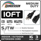 10FT Outdoor Extension Cord-16/3 SJTW Durable Black Extension Cord - Image 2