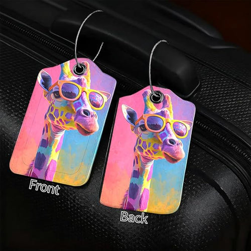 2 Pack Giraffe Luggage Tags for Suitcases, Floral & Sunglasses Animal Travel ID - Image 2