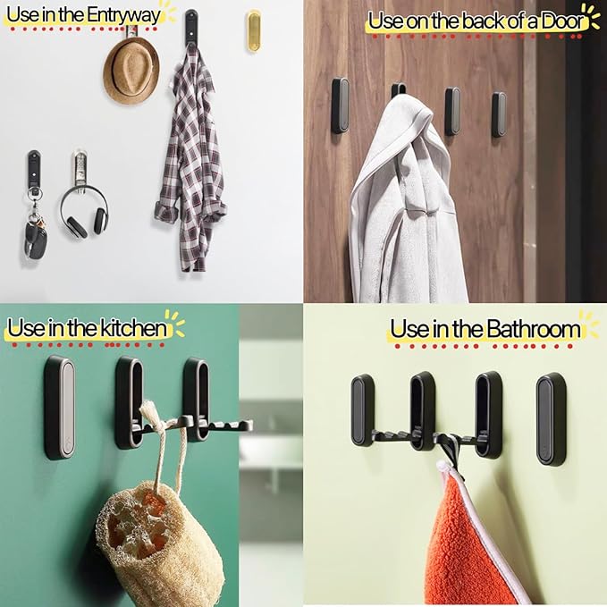 4 Pack Folding Wall Hooks, Foldable Black Coat Hooks - Image 2