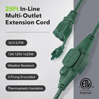 BN-LINK 25 ft Outdoor Extension Cord w/3 Inline Outlets 16/3 Gauge, SJTW Green - Image 4