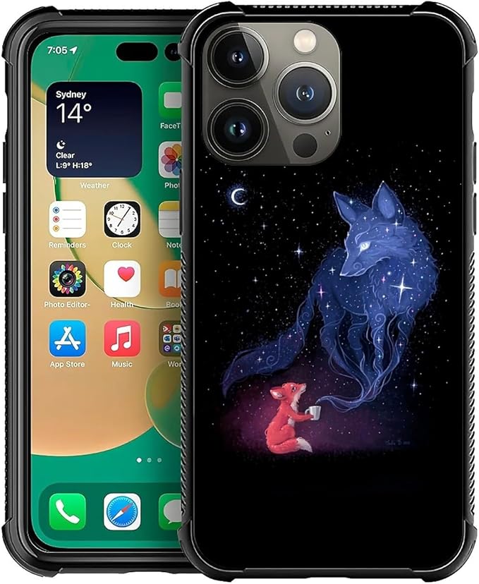 for iPhone 13 Pro Max Case, Galaxy Fox Wolf Pattern Graphic Design Girl Boy by FKBRCL4U
