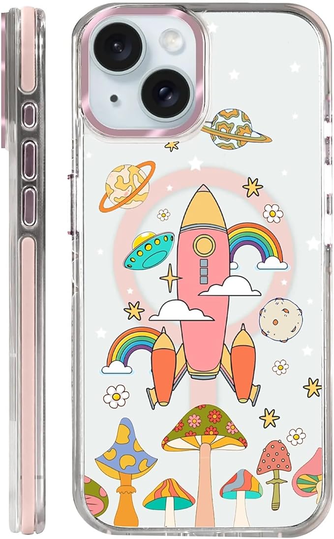 Case for iPhone 13/14, Spaceship Mushroom Phone Case Design，for Women Girls by Toulas