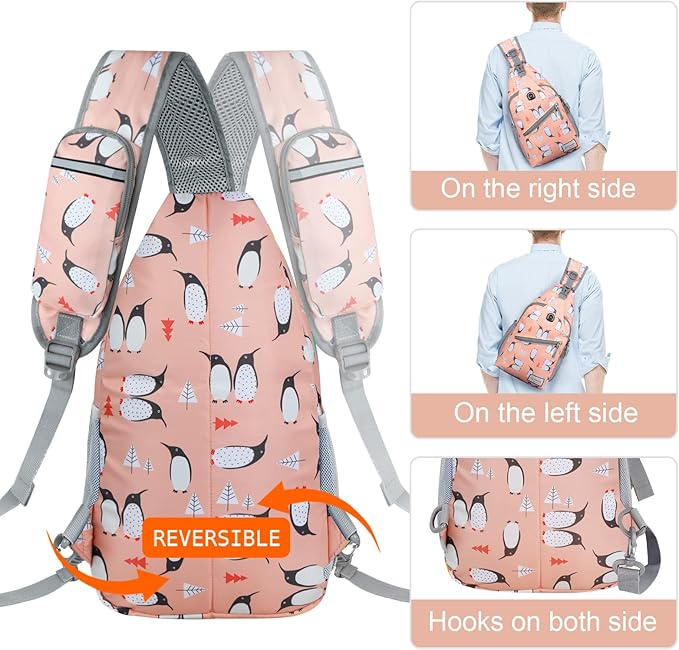 ZOMAKE Sling Bag, Penguin Pink, 5 Separate Compartments, Anti-Theft, Adjustable - Image 5