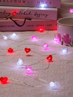 Red Pink White Heart Fairy Lights Battery Operated - Image 5